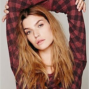 We The Free Free People Waffle Knit Buffalo Plaid Thermal Top Small